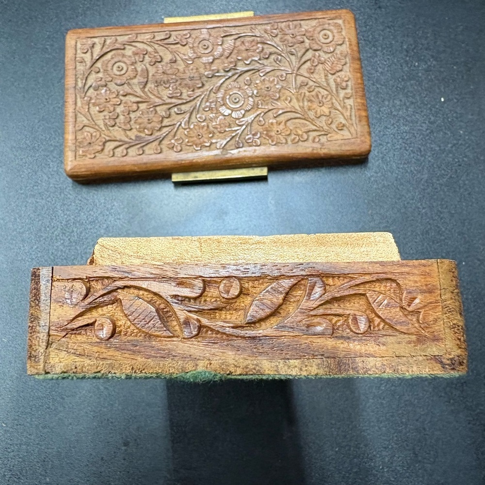 Hand-Carved Wooden Trinket Box with Floral Motif